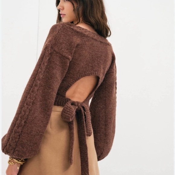 For Love and Lemons Amelia crop sweater brown size M NWT - Picture 2 of 11